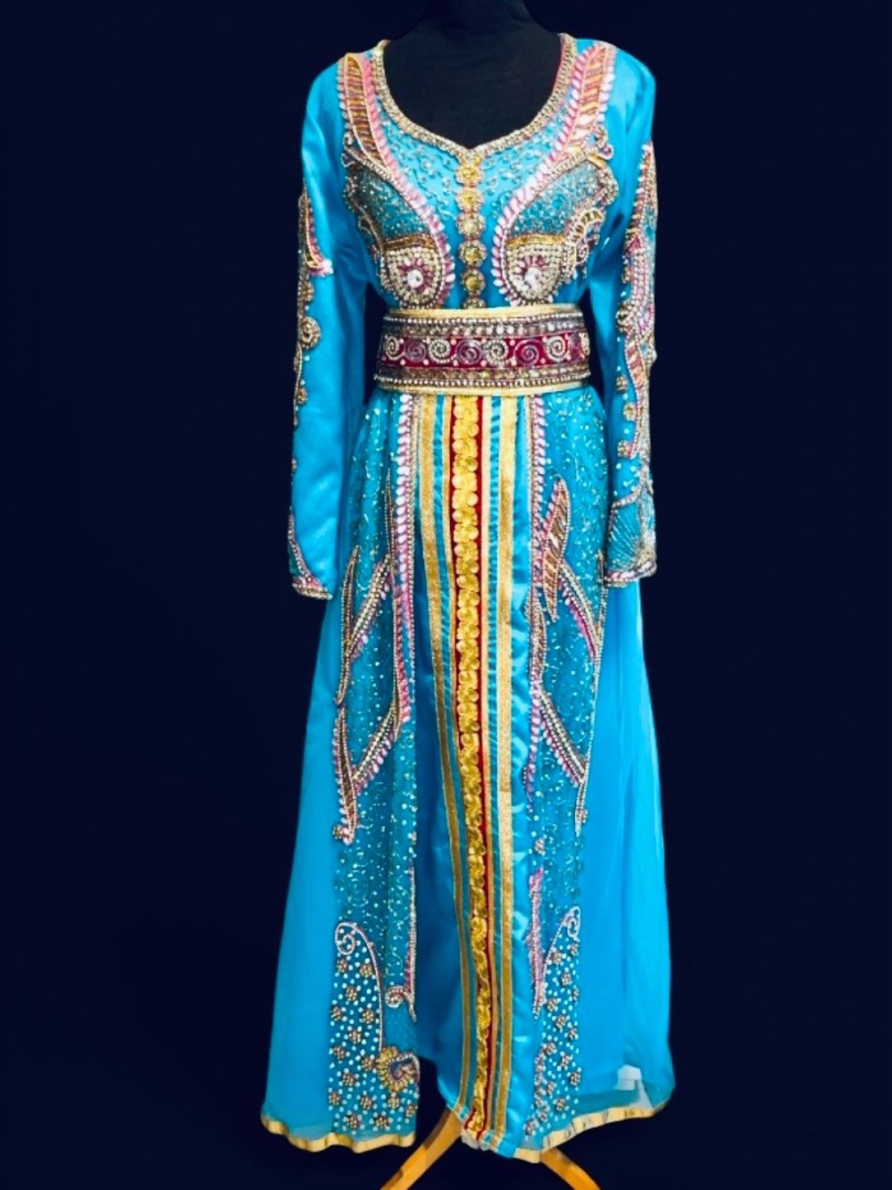 Source Unknown Turquoise Embellished Long Sleeve Maxi Dress